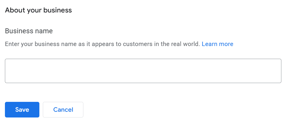 Business name field in Google My Business.