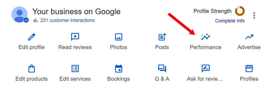 Google My Business performance metrics link.