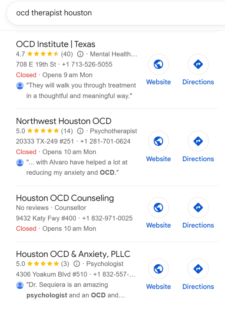 Search results page in Google.