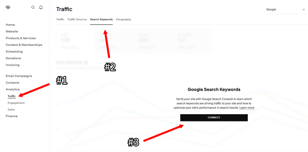 Verifying website ownership for Google Search Console in Squarespace.