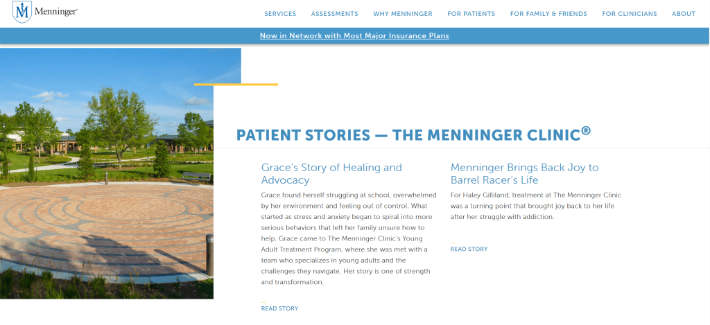 Menninger Clinic website screenshot.