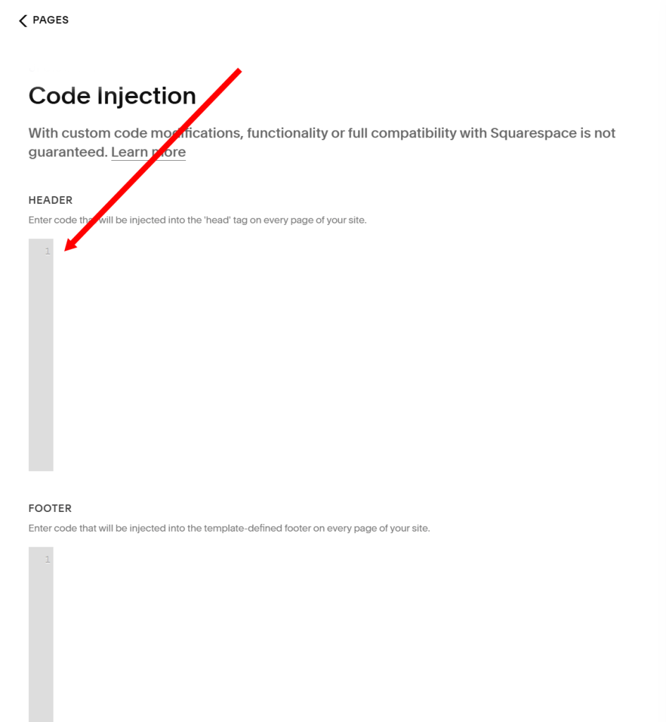 Adding code to the Squarespare header.