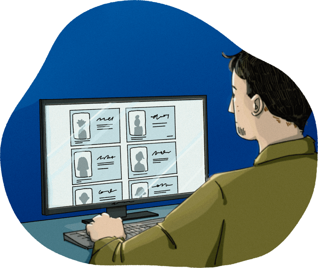 Man browsing a counselor directory.