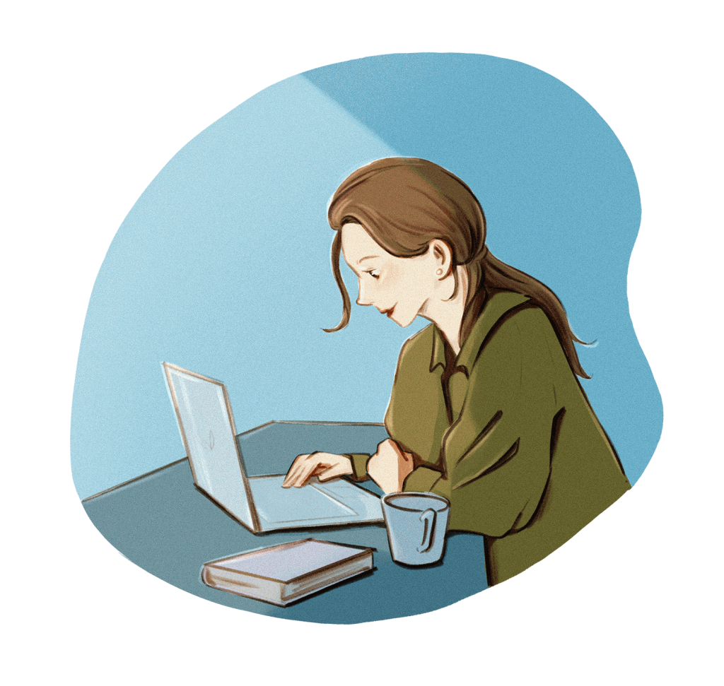 Counselor working on a laptop.