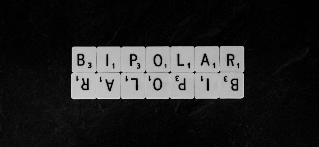Scrabble pieces showing bipolar disorder.