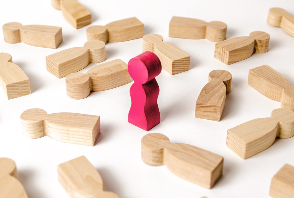 Single person highlighted, demonstrating a person with NPD's state of mind.