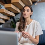 Woman receiving therapy online.